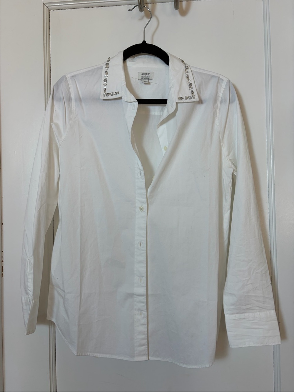 J. Crew White Embellished-Collar Button-Up Blouse